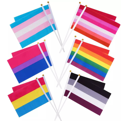 Portatile su ordinazione 14x21cm/20x30cm/30x45cm della bandiera di Logo Small Hand Flags LGBT
